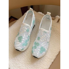 Floral Embroidery Breathable Sheer Mesh Sneakers