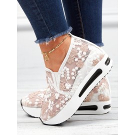 Floral Embroidery Breathable Sheer Mesh Sneakers