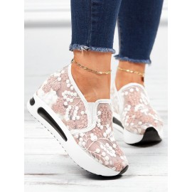 Floral Embroidery Breathable Sheer Mesh Sneakers