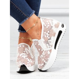 Floral Embroidery Breathable Sheer Mesh Sneakers