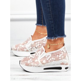 Floral Embroidery Breathable Sheer Mesh Sneakers