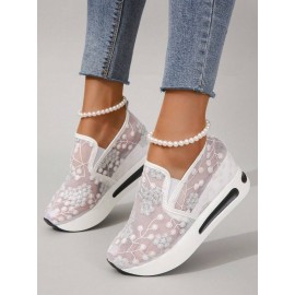 Floral Embroidery Breathable Sheer Mesh Sneakers