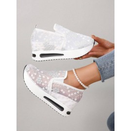 Floral Embroidery Breathable Sheer Mesh Sneakers