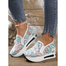 Floral Embroidery Breathable Sheer Mesh Sneakers