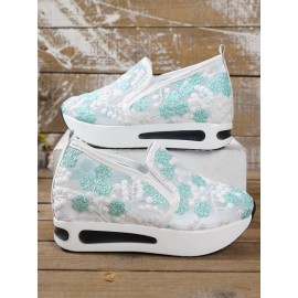 Floral Embroidery Breathable Sheer Mesh Sneakers
