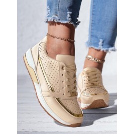 Casual Plain Breathable Lace-Up Flat Heel Chunky Trainers Hollow Out