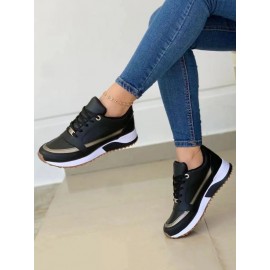 Casual Plain Breathable Lace-Up Flat Heel Chunky Trainers Hollow Out