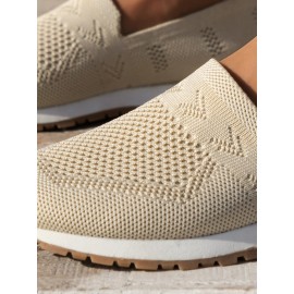 Sports Plain Breathable Slip On Flat Heel Fly Woven Shoes