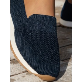 Sports Plain Breathable Slip On Flat Heel Fly Woven Shoes