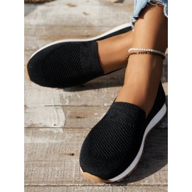 Sports Plain Breathable Slip On Flat Heel Fly Woven Shoes
