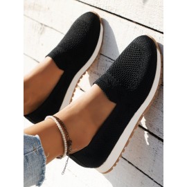 Sports Plain Breathable Slip On Flat Heel Fly Woven Shoes