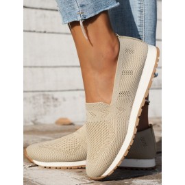 Sports Plain Breathable Slip On Flat Heel Fly Woven Shoes