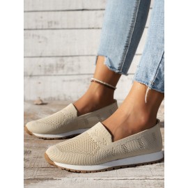 Sports Plain Breathable Slip On Flat Heel Fly Woven Shoes
