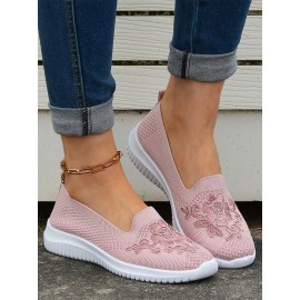 Sports Floral Breathable Slip On Flat Heel Fly Woven Shoes Embroidery