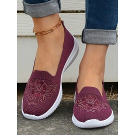 Sports Floral Breathable Slip On Flat Heel Fly Woven Shoes Embroidery