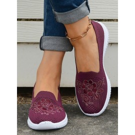Sports Floral Breathable Slip On Flat Heel Fly Woven Shoes Embroidery
