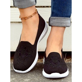 Sports Floral Breathable Slip On Flat Heel Fly Woven Shoes Embroidery