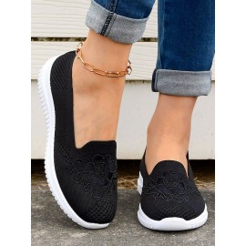 Sports Floral Breathable Slip On Flat Heel Fly Woven Shoes Embroidery