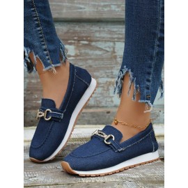 Casual Plain Non-Slip Slip On Flat Heel Deep Mouth Shoes Metal