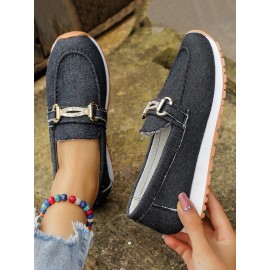 Casual Plain Non-Slip Slip On Flat Heel Deep Mouth Shoes Metal