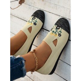 Casual Floral Breathable Slip On Flat Heel Deep Mouth Shoes Embroidery