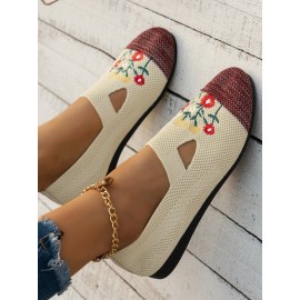 Casual Floral Breathable Slip On Flat Heel Deep Mouth Shoes Embroidery