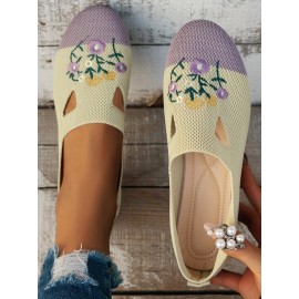 Casual Floral Breathable Slip On Flat Heel Deep Mouth Shoes Embroidery
