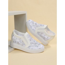 Sequins Floral Embroidered Lace Paneled Slip-On Wedge Shoes