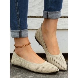Casual Plain Breathable Slip On Flat Heel Shallow Shoes Hollow Out