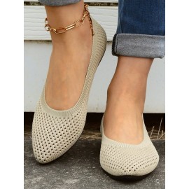 Casual Plain Breathable Slip On Flat Heel Shallow Shoes Hollow Out
