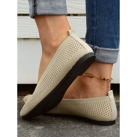 Casual Plain Breathable Slip On Flat Heel Shallow Shoes Hollow Out