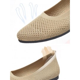 Casual Plain Breathable Slip On Flat Heel Shallow Shoes Hollow Out