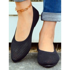 Casual Plain Breathable Slip On Flat Heel Shallow Shoes Hollow Out
