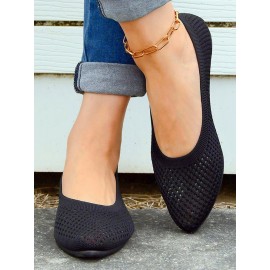 Casual Plain Breathable Slip On Flat Heel Shallow Shoes Hollow Out