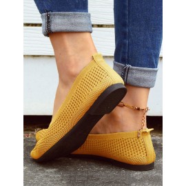 Casual Plain Breathable Slip On Flat Heel Shallow Shoes Hollow Out