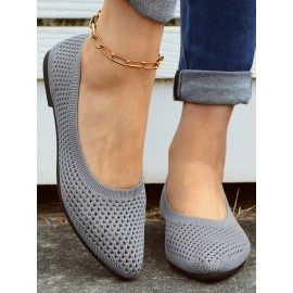 Casual Plain Breathable Slip On Flat Heel Shallow Shoes Hollow Out