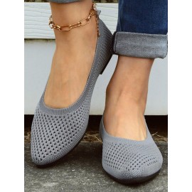 Casual Plain Breathable Slip On Flat Heel Shallow Shoes Hollow Out