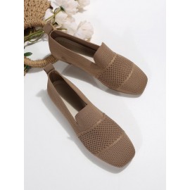 Casual Plain Breathable Slip On Low Heel Deep Mouth Shoes Hollow Out