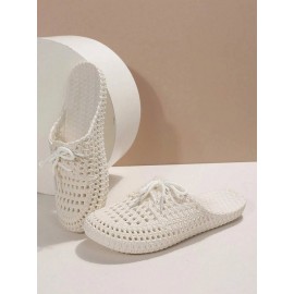 Women Lace Up Hollow Out Waterproof Beach Mules