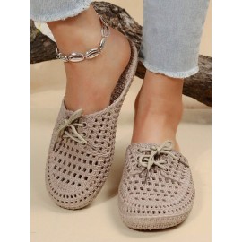 Women Lace Up Hollow Out Waterproof Beach Mules