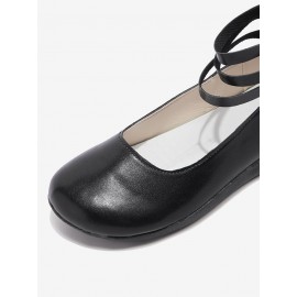 Vintage Black Buckle Decor Comfy Sole Shallow Shoes wtith Back Zip