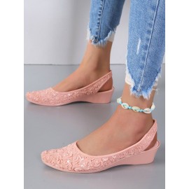 Waterproof Floral Wedge Heel Slingback Shallow Shoes