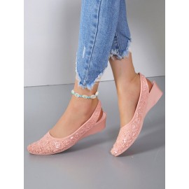 Waterproof Floral Wedge Heel Slingback Shallow Shoes