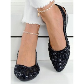 Waterproof Floral Wedge Heel Slingback Shallow Shoes